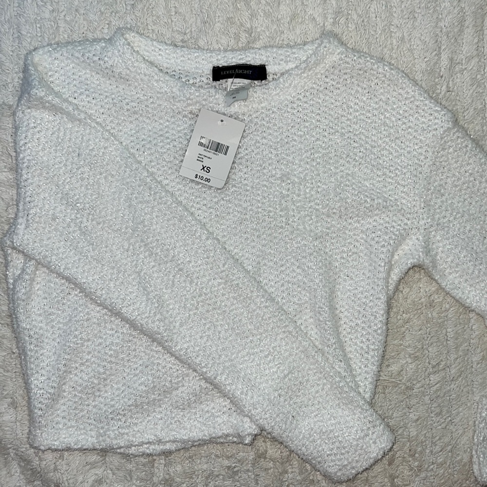 White Fuzzy Metallicy Sweater NWT